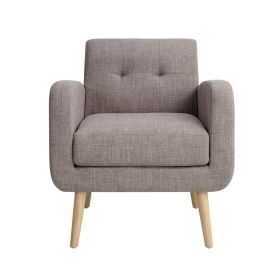 Mid-Century Modern Fabric Accent Armchair Single Sofa with Rubber Wood Legs for Living Room (Main Material: Fabric, Main Color: Beige)